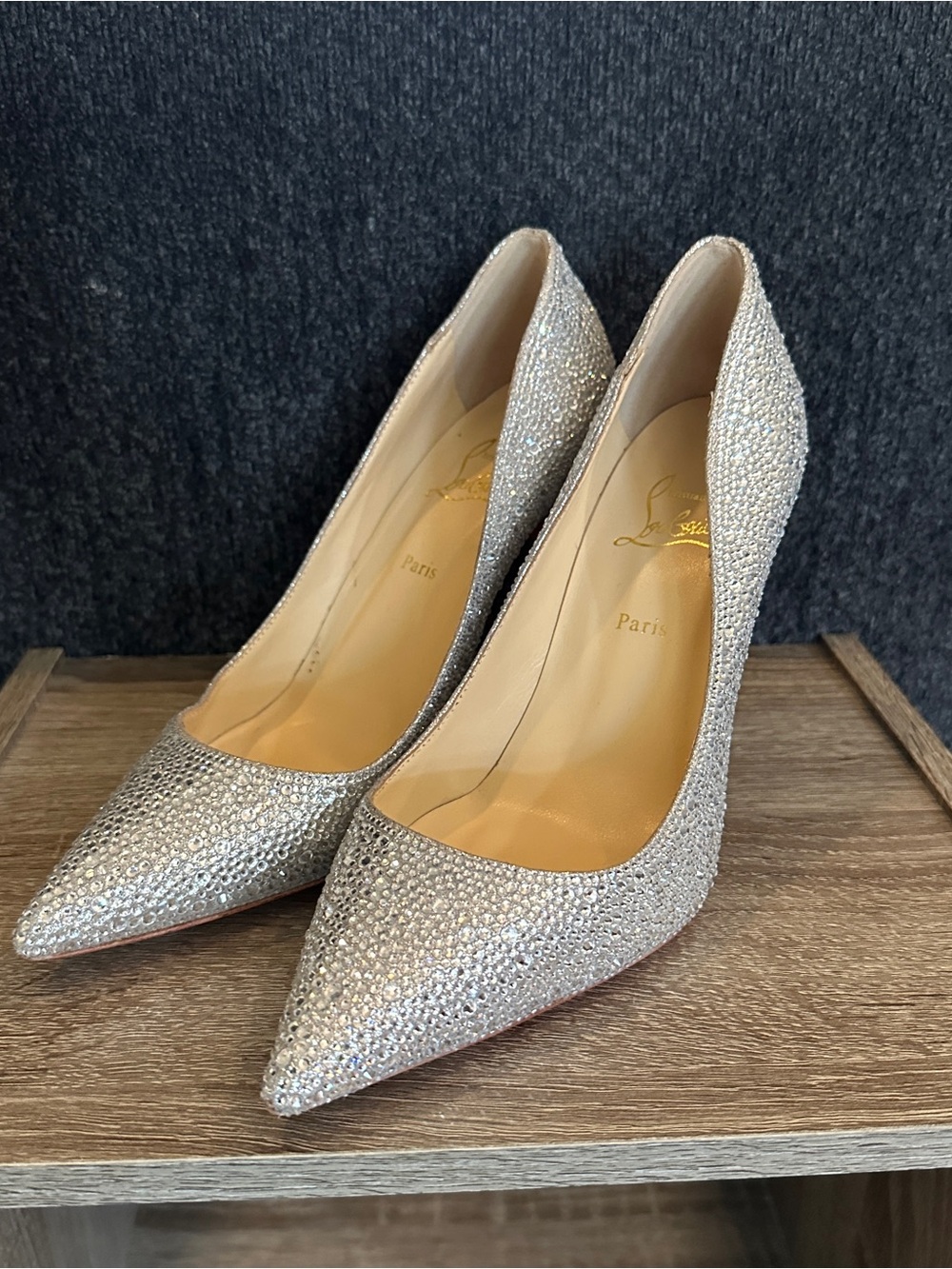 Christian Louboutin Kate Strass Metallic Suede 100MM Pumps Size 36